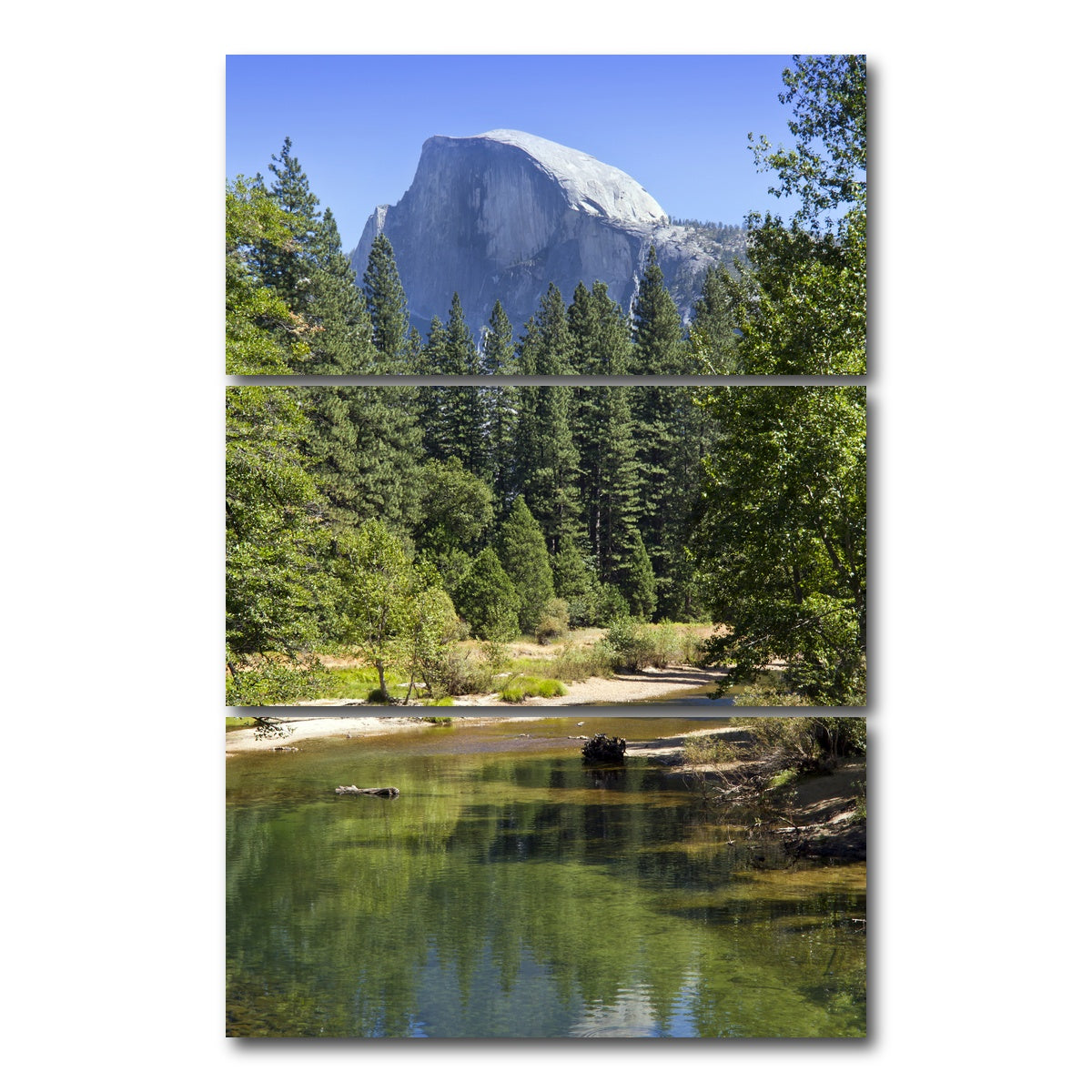 AUTO-MOCKUP WHITE | YOSEMITE VALLEY Half Dome & River of Mercy | 3 Piece | Gallery Wrap Canvas | group=12x24_stacked