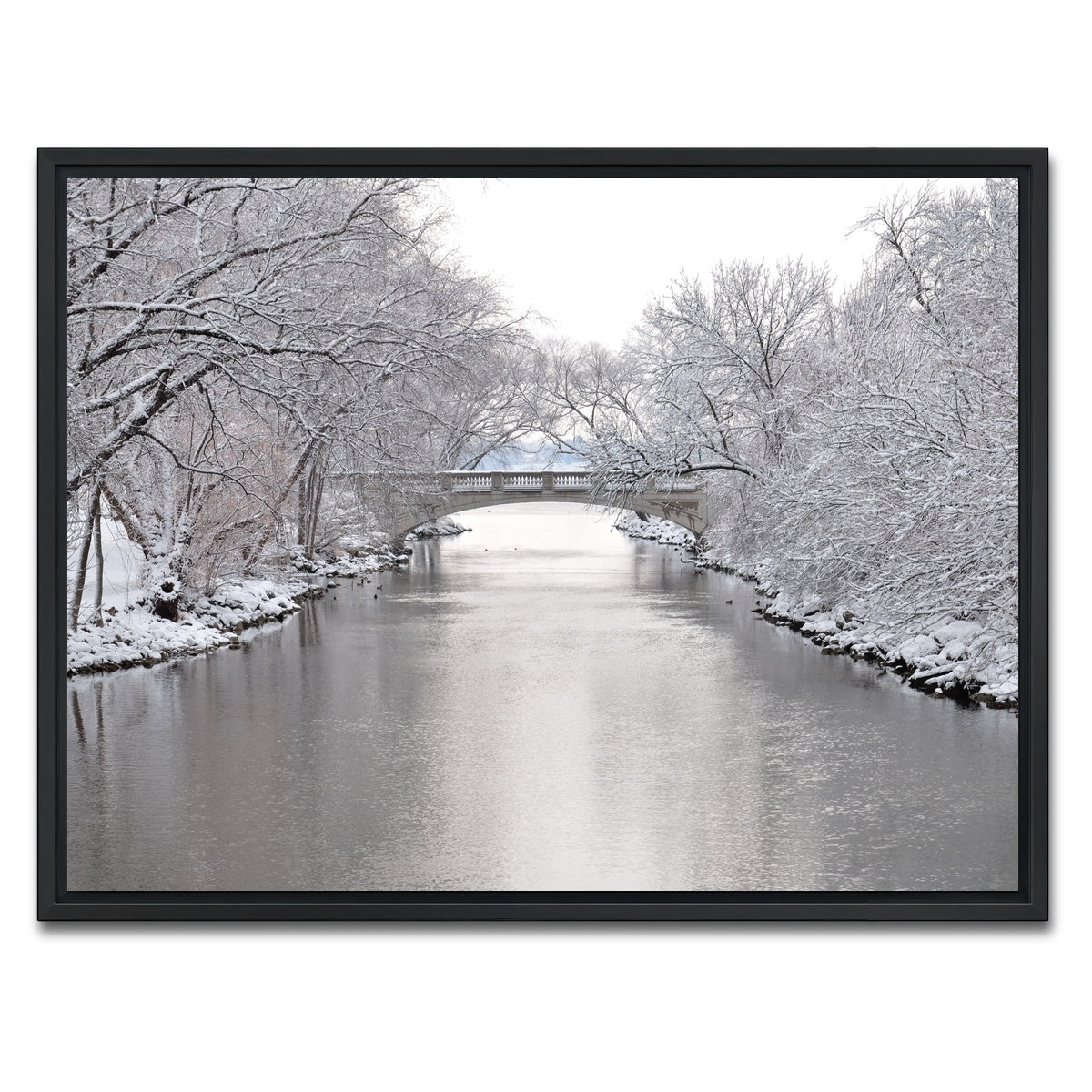AUTO-MOCKUP WHITE | Yahara River in Madison Winter | 1 Piece | Black Framed Canvas | group=4x3