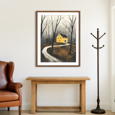AUTO-MOCKUP ROOM | Yellow House in Woods Wall Art