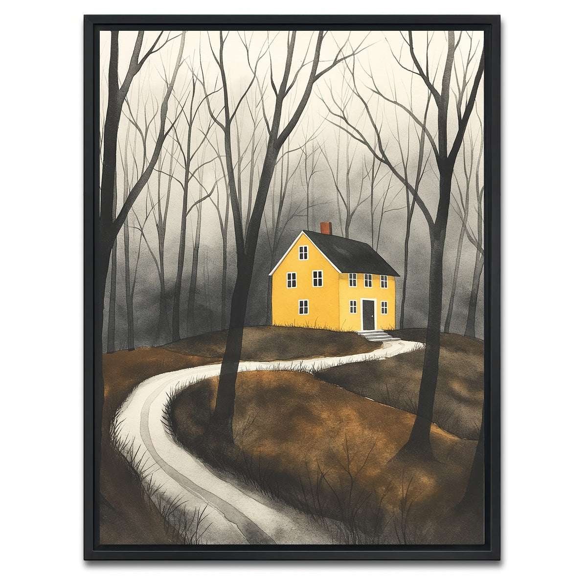 AUTO-MOCKUP WHITE | Yellow House in Woods | 1 Piece | Black Framed Canvas | group=3x4