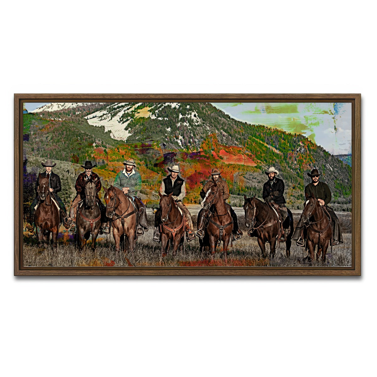 AUTO-MOCKUP WHITE | Yellowstone Horse Lineup | 1 Piece | Walnut Framed Canvas | group=2x1