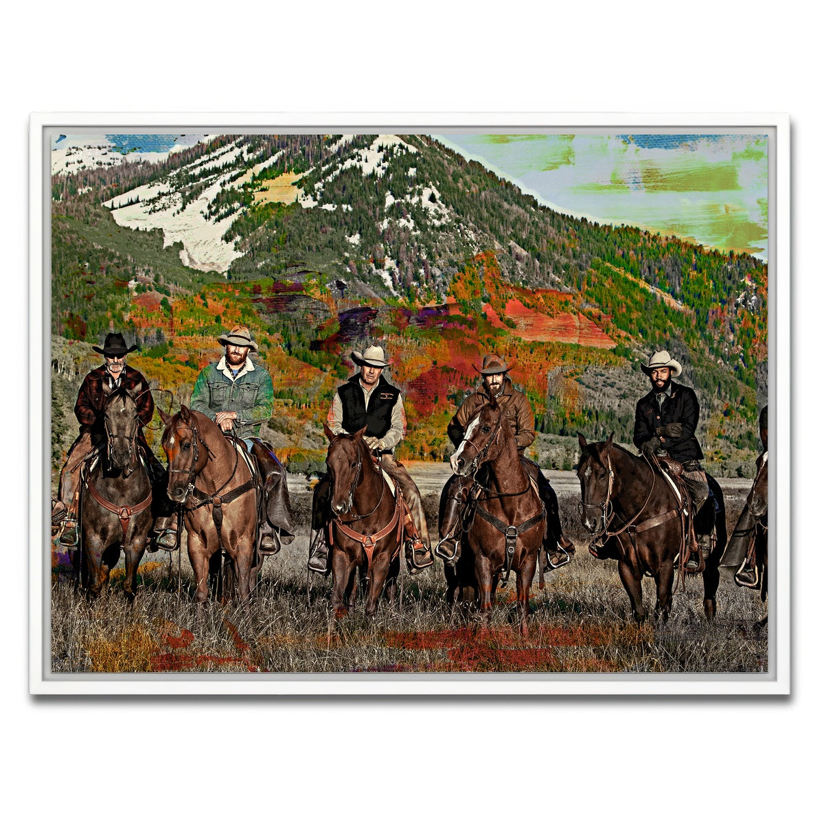 AUTO-MOCKUP WHITE | Yellowstone Horse Lineup | 1 Piece | White Framed Canvas | group=4x3