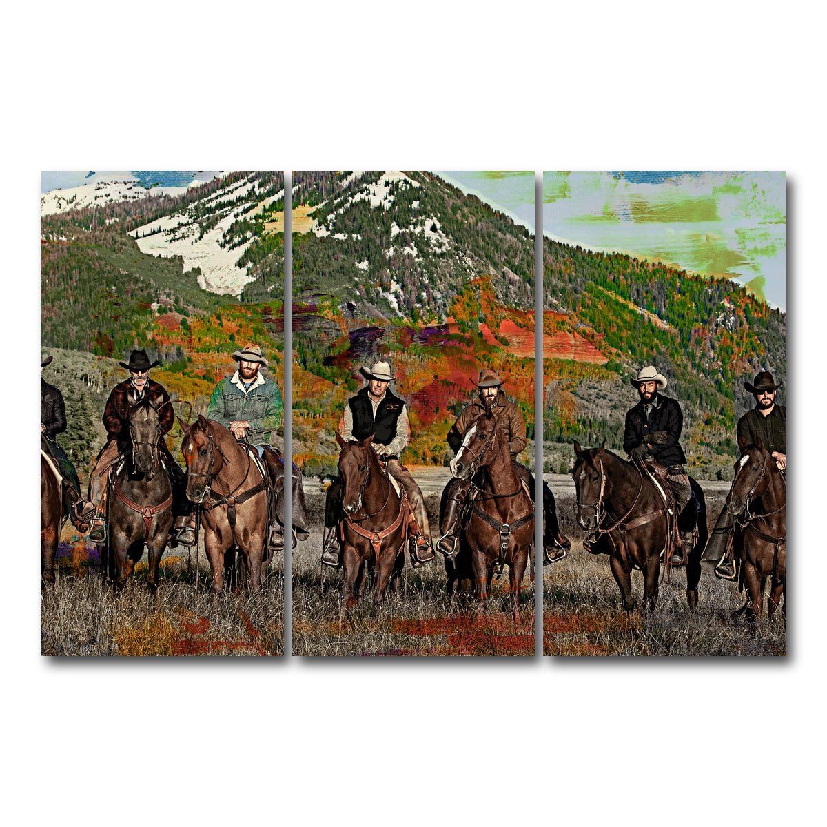 AUTO-MOCKUP WHITE | Yellowstone Horse Lineup | 3 Piece | Gallery Wrap Canvas | group=12x24