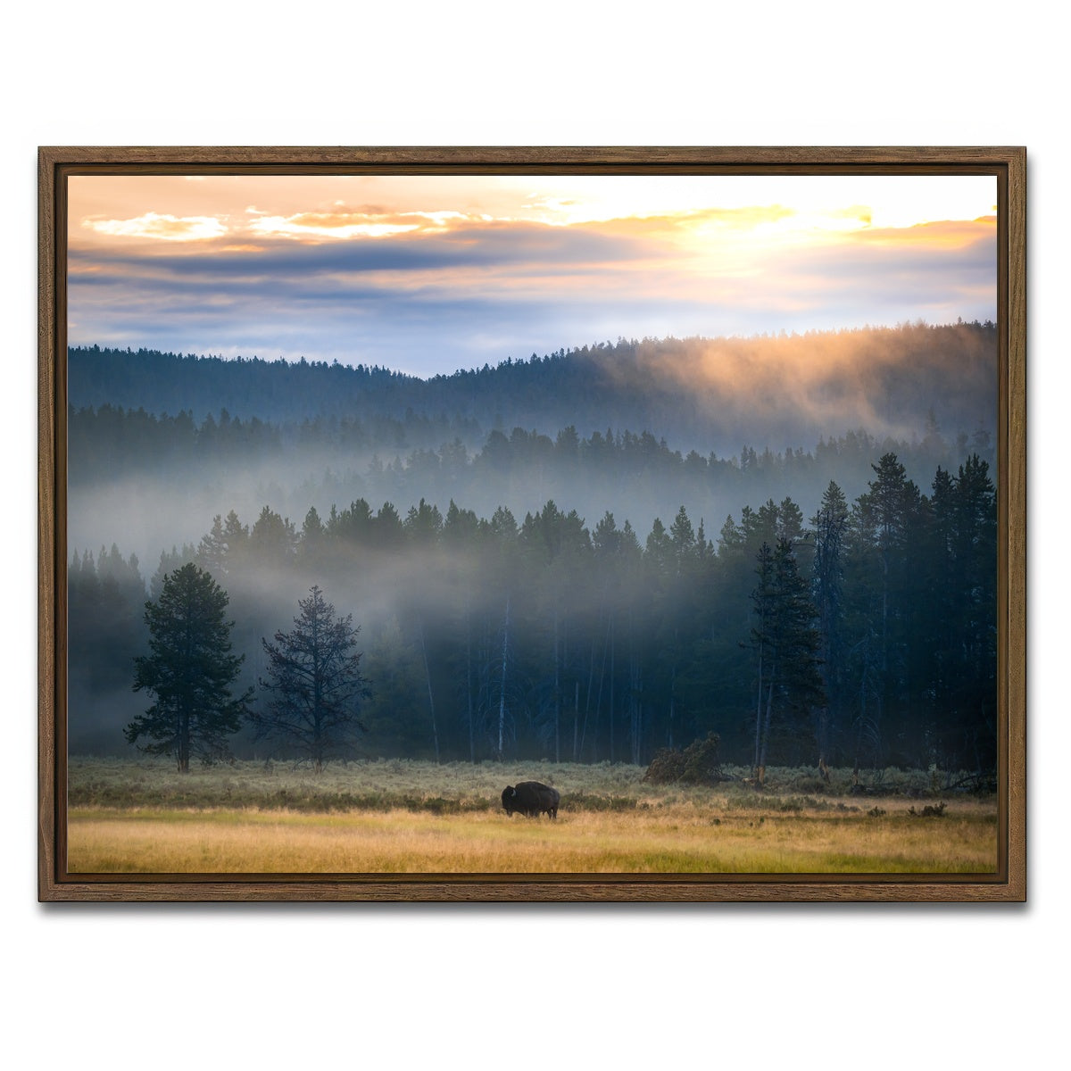AUTO-MOCKUP WHITE | Yellowstone at Dawn | 1 Piece | Walnut Framed Canvas | group=4x3