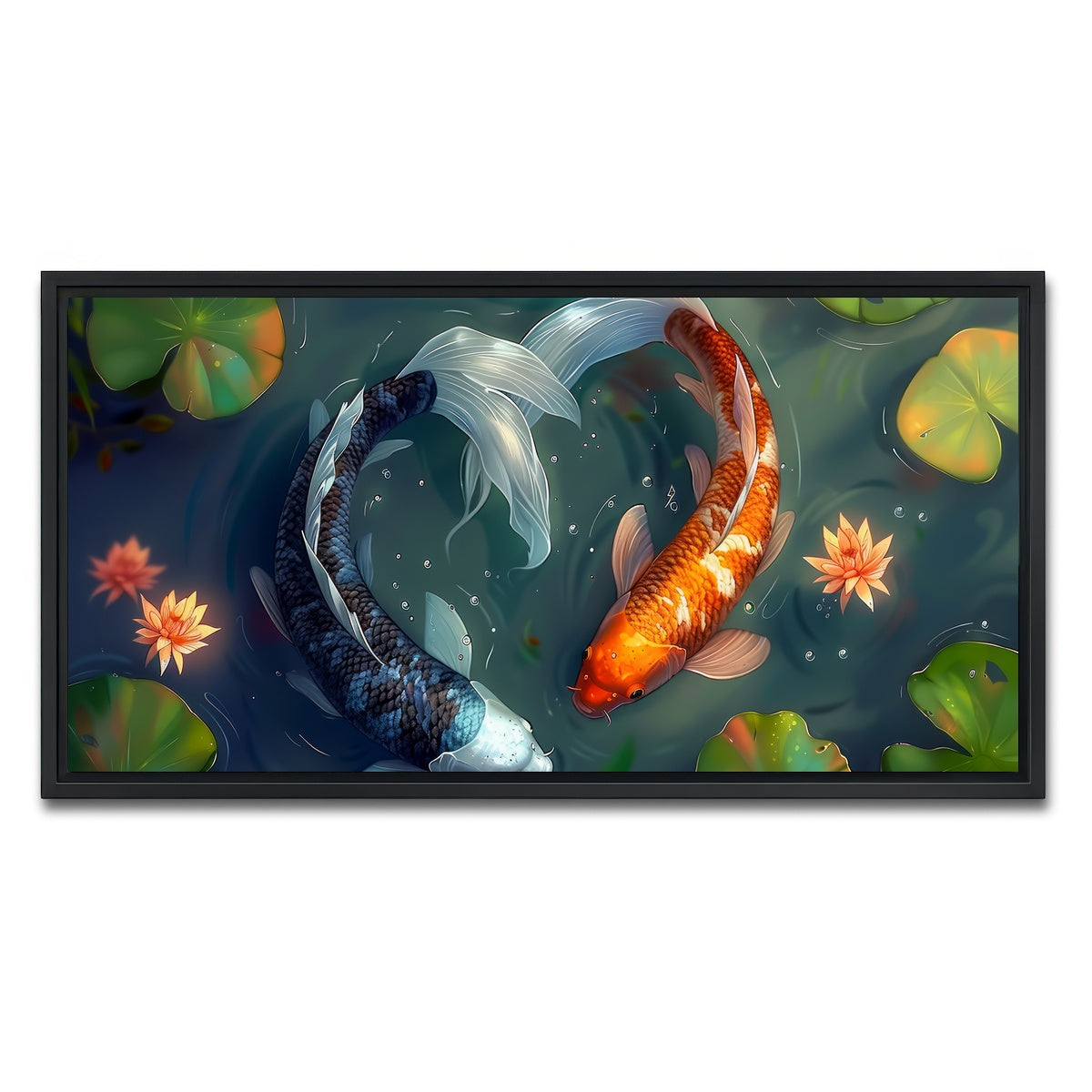 AUTO-MOCKUP WHITE | Yin and Yang Koi Fish | 1 Piece | Black Framed Canvas | group=2x1