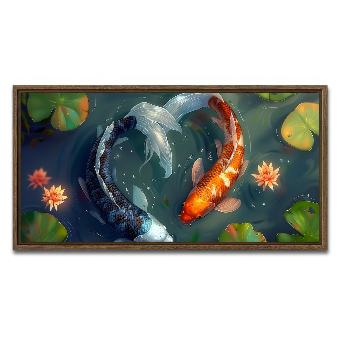 AUTO-MOCKUP WHITE | Yin and Yang Koi Fish | 1 Piece | Walnut Framed Canvas | group=2x1