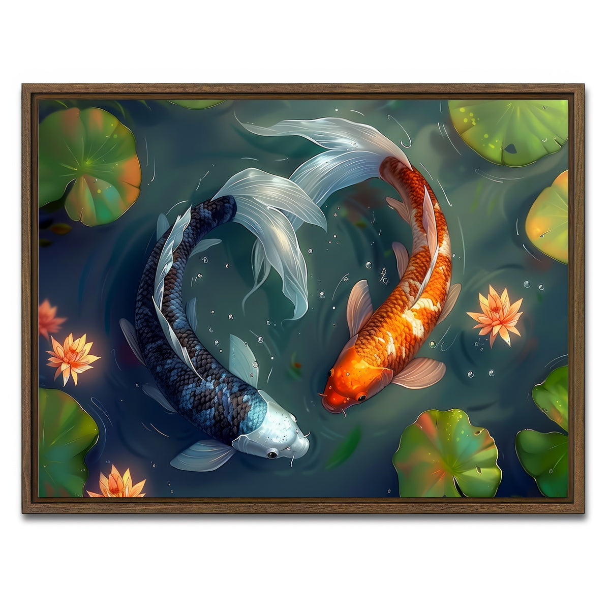 AUTO-MOCKUP WHITE | Yin and Yang Koi Fish | 1 Piece | Walnut Framed Canvas | group=4x3