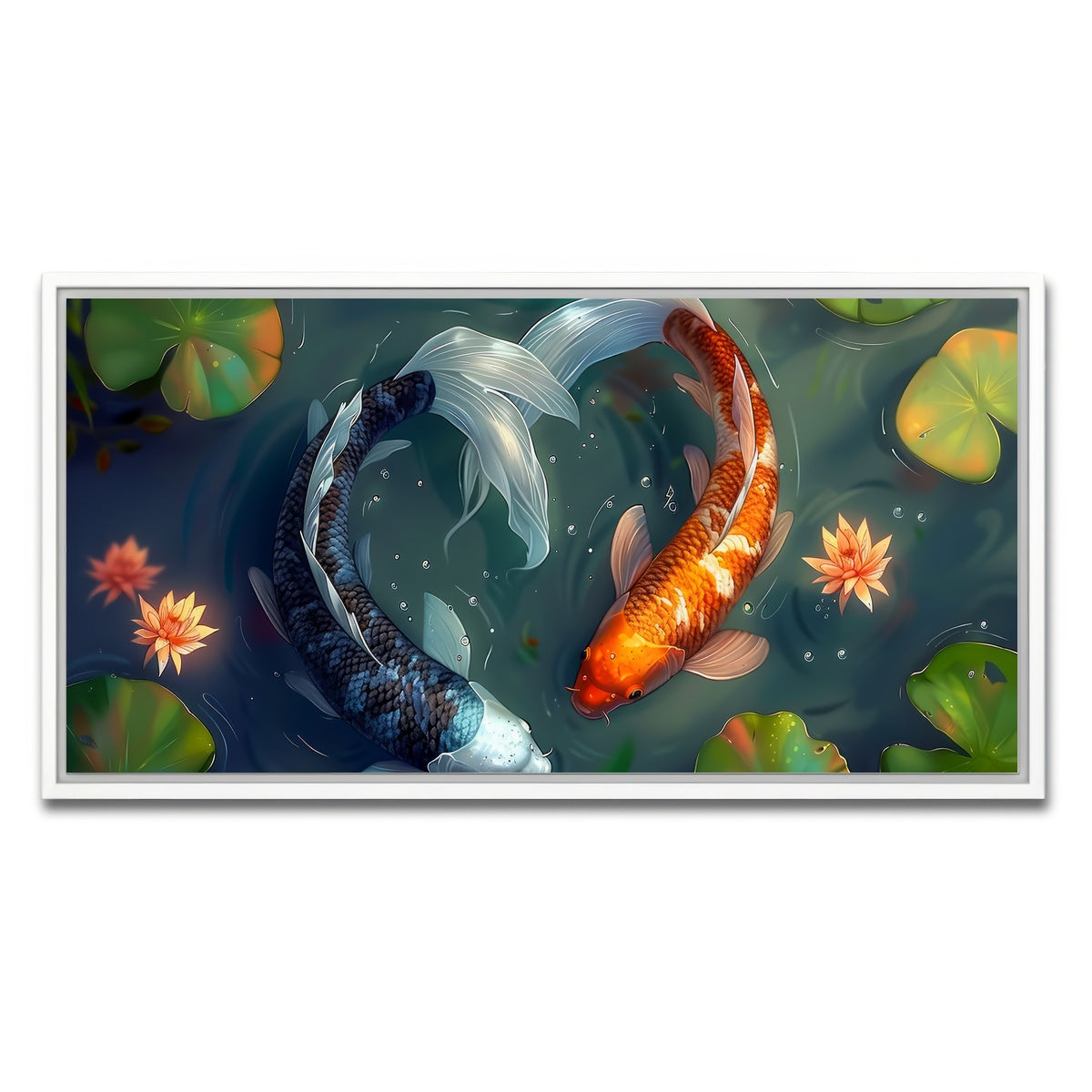 AUTO-MOCKUP WHITE | Yin and Yang Koi Fish | 1 Piece | White Framed Canvas | group=2x1