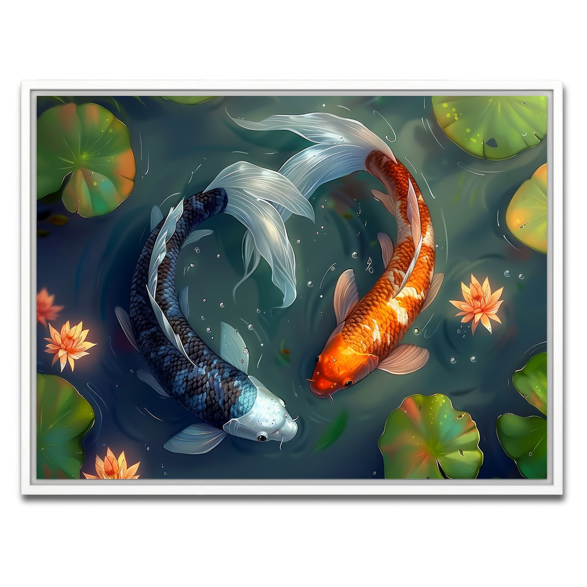 AUTO-MOCKUP WHITE | Yin and Yang Koi Fish | 1 Piece | White Framed Canvas | group=4x3