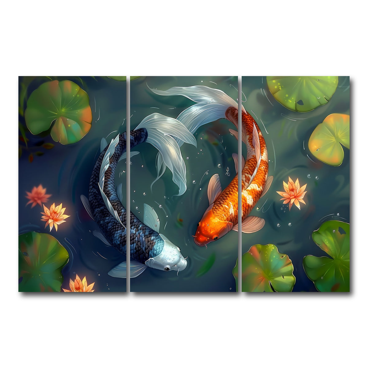 AUTO-MOCKUP WHITE | Yin and Yang Koi Fish | 3 Piece | Gallery Wrap Canvas | group=12x24