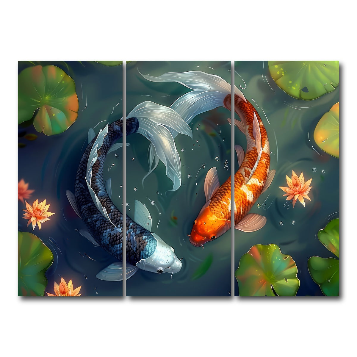 AUTO-MOCKUP WHITE | Yin and Yang Koi Fish | 3 Piece | Gallery Wrap Canvas | group=8x18