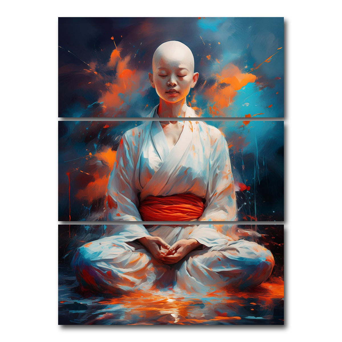 AUTO-MOCKUP WHITE | Young Buddhist Monk | 3 Piece | Gallery Wrap Canvas | group=8x18_stacked