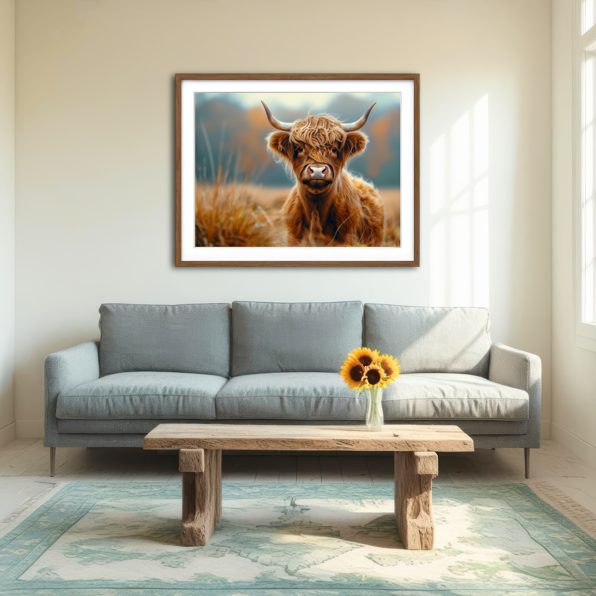AUTO-MOCKUP ROOM | Young Highland Cow Wall Art