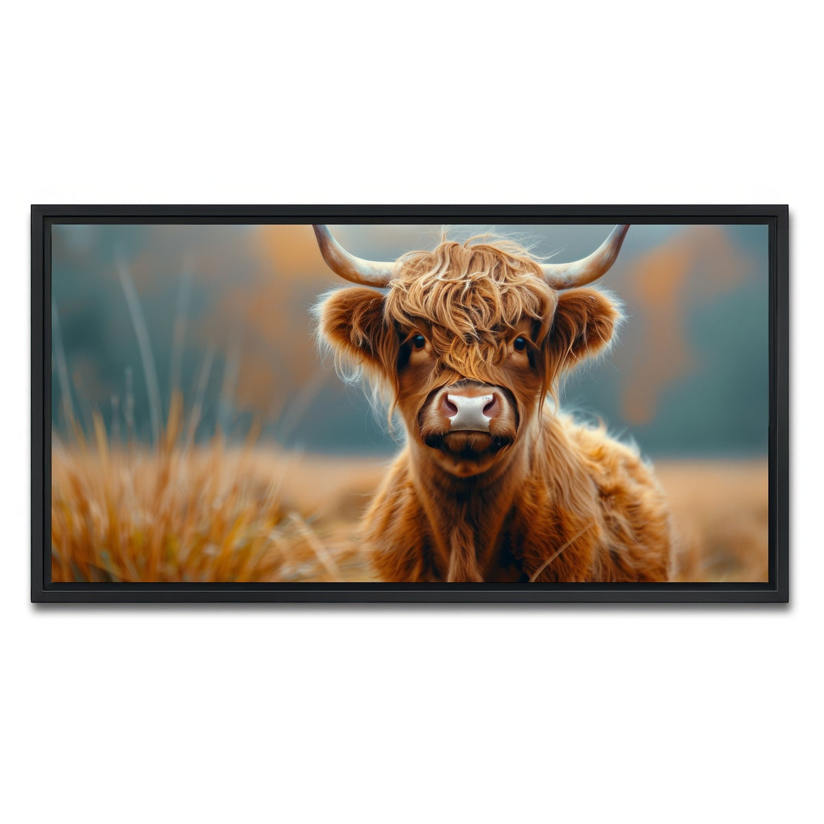 AUTO-MOCKUP WHITE | Young Highland Cow | 1 Piece | Black Framed Canvas | group=2x1