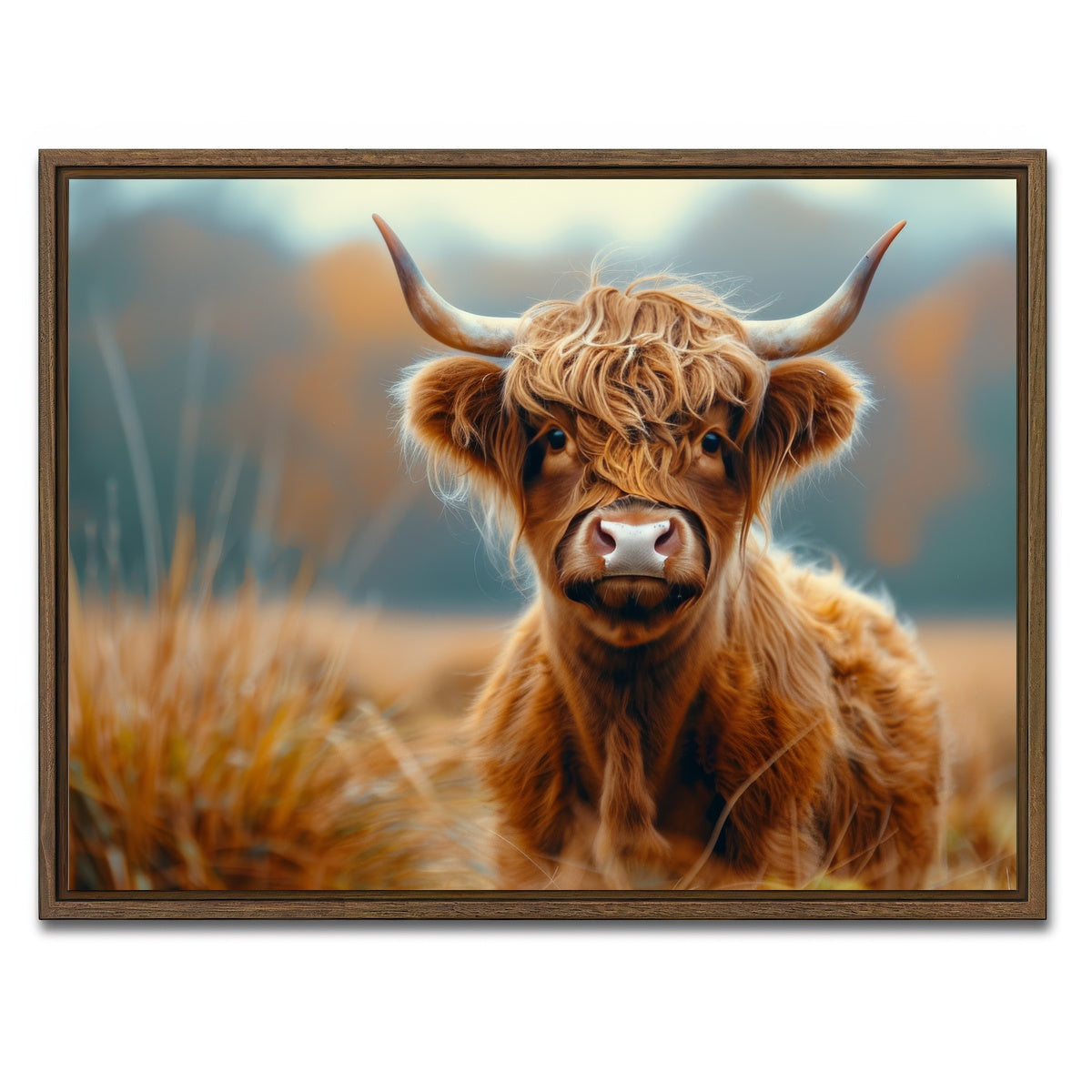 AUTO-MOCKUP WHITE | Young Highland Cow | 1 Piece | Walnut Framed Canvas | group=4x3