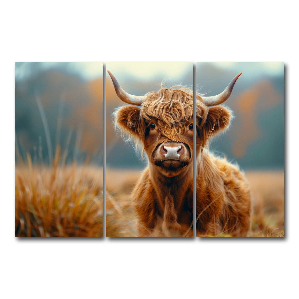 AUTO-MOCKUP WHITE | Young Highland Cow | 3 Piece | Gallery Wrap Canvas | group=12x24