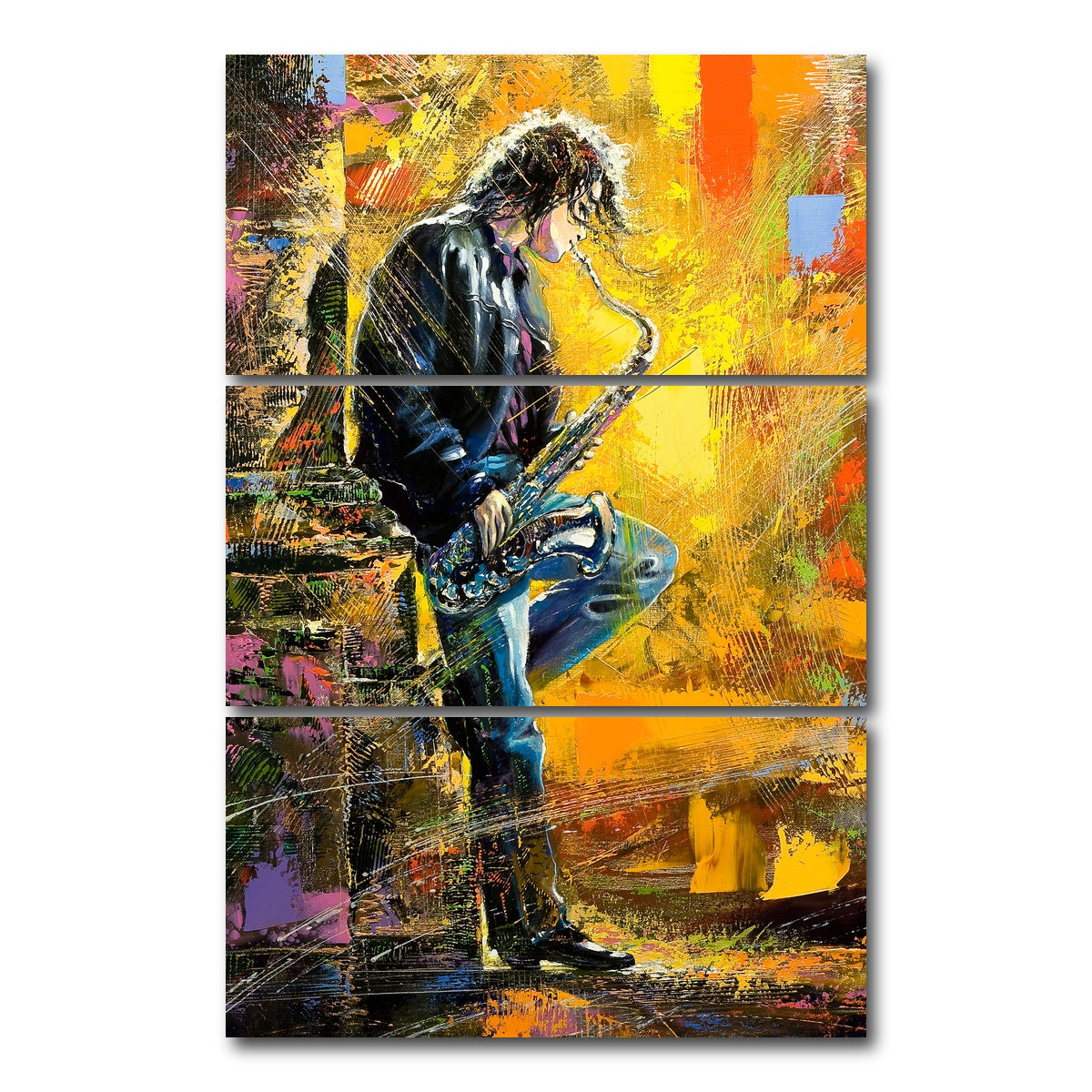 AUTO-MOCKUP WHITE | Young Saxophone Player | 3 Piece | Gallery Wrap Canvas | group=12x24_stacked