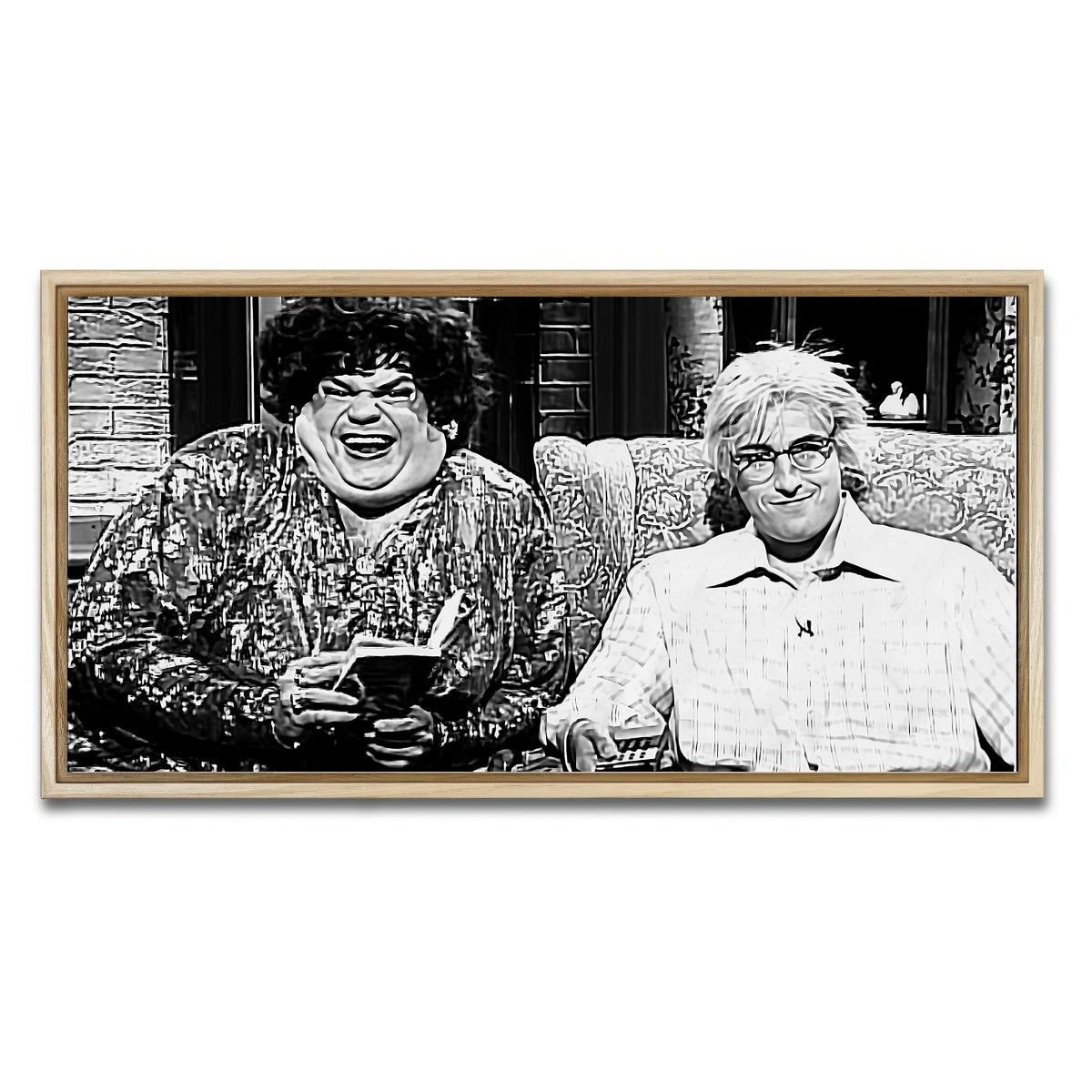 AUTO-MOCKUP WHITE | Zagat's with Hank & Beverly Gelfand Grayscale | 1 Piece | Natural Framed Canvas | group=2x1