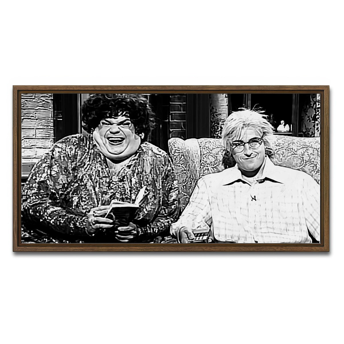 AUTO-MOCKUP WHITE | Zagat's with Hank & Beverly Gelfand Grayscale | 1 Piece | Walnut Framed Canvas | group=2x1