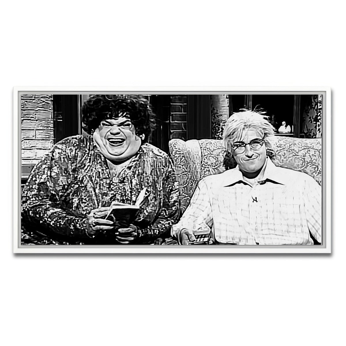 AUTO-MOCKUP WHITE | Zagat's with Hank & Beverly Gelfand Grayscale | 1 Piece | White Framed Canvas | group=2x1