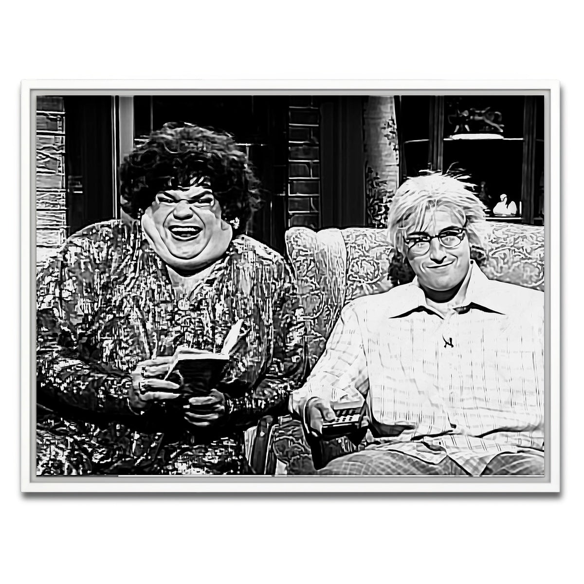 AUTO-MOCKUP WHITE | Zagat's with Hank & Beverly Gelfand Grayscale | 1 Piece | White Framed Canvas | group=4x3