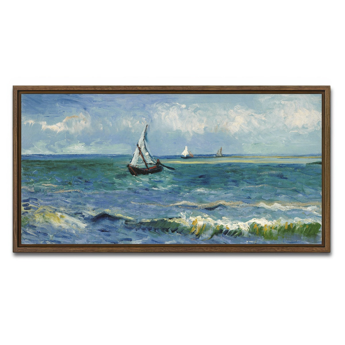 AUTO-MOCKUP WHITE | Zeegezicht bij Les Saintes-Maries-de-la-Mer | 1 Piece | Walnut Framed Canvas | group=2x1