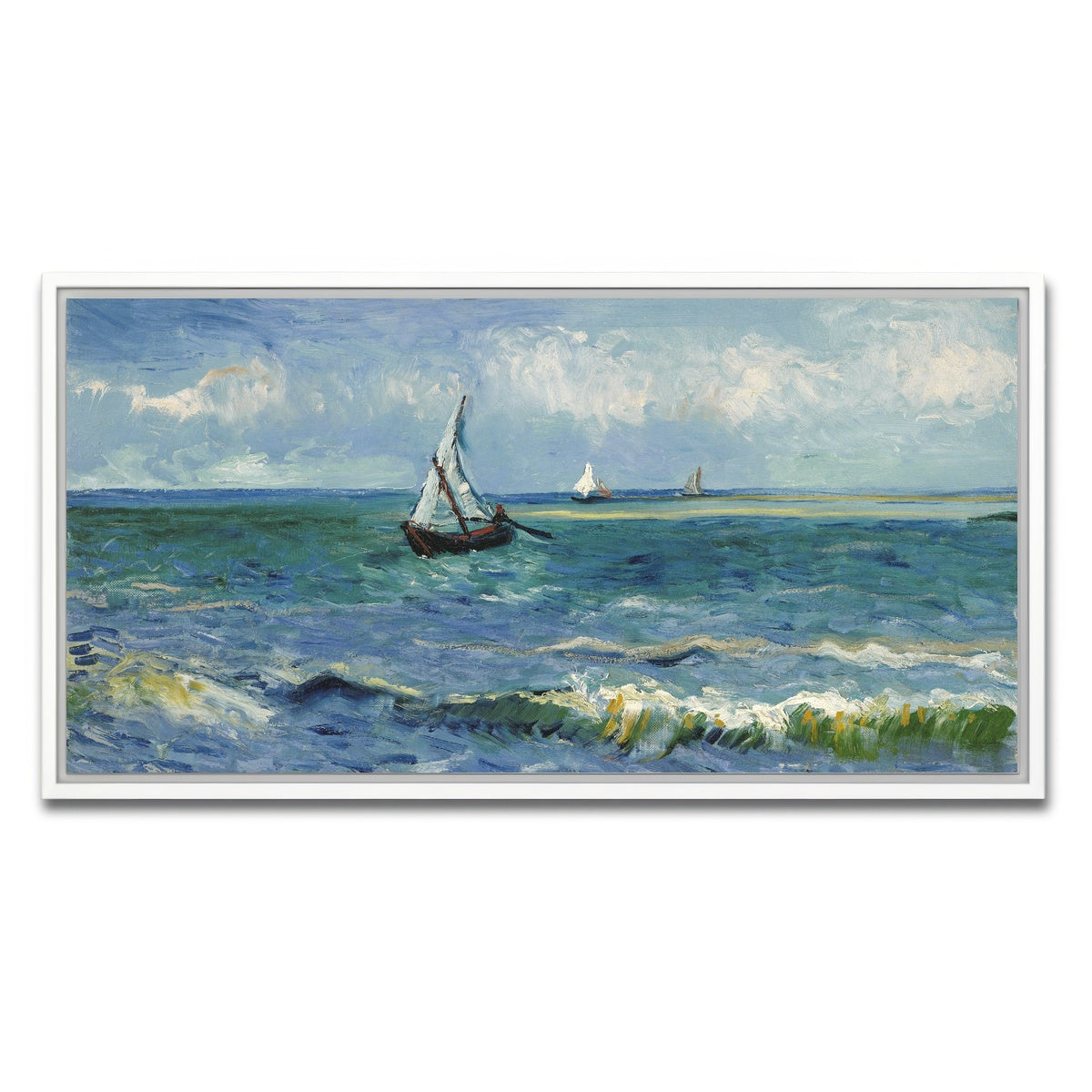 AUTO-MOCKUP WHITE | Zeegezicht bij Les Saintes-Maries-de-la-Mer | 1 Piece | White Framed Canvas | group=2x1