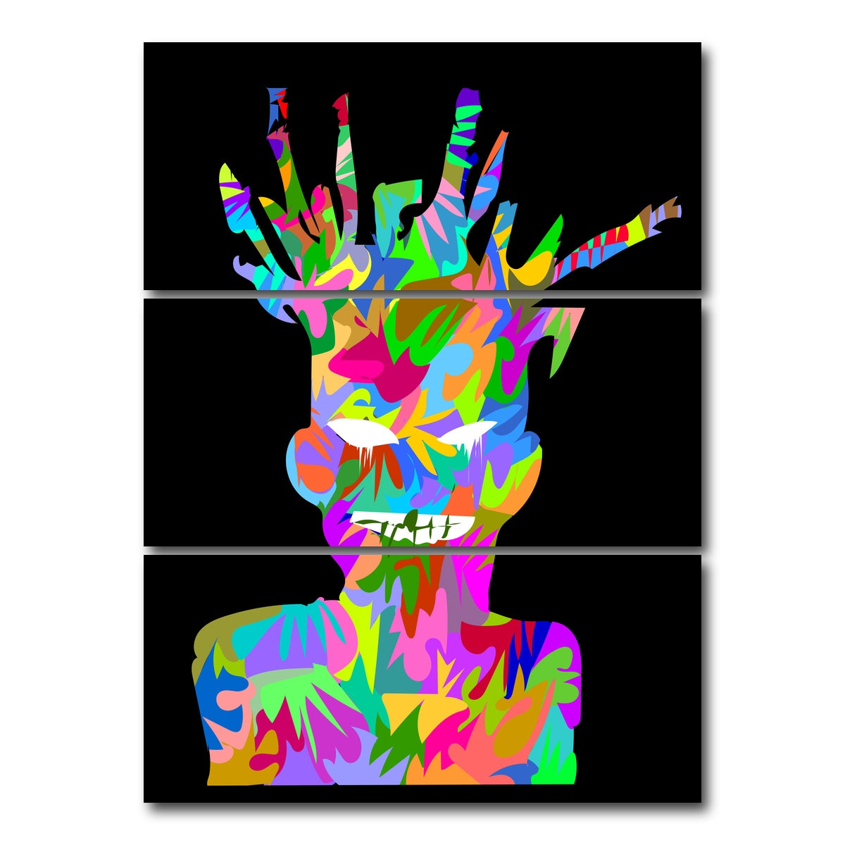 AUTO-MOCKUP WHITE | basquiat self portrait | 3 Piece | Gallery Wrap Canvas | group=8x18_stacked