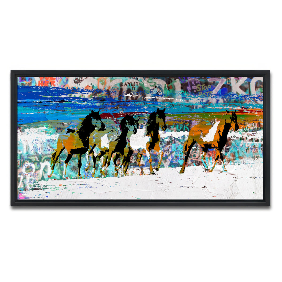 AUTO-MOCKUP WHITE | beach horses 3 | 1 Piece | Black Framed Canvas | group=2x1