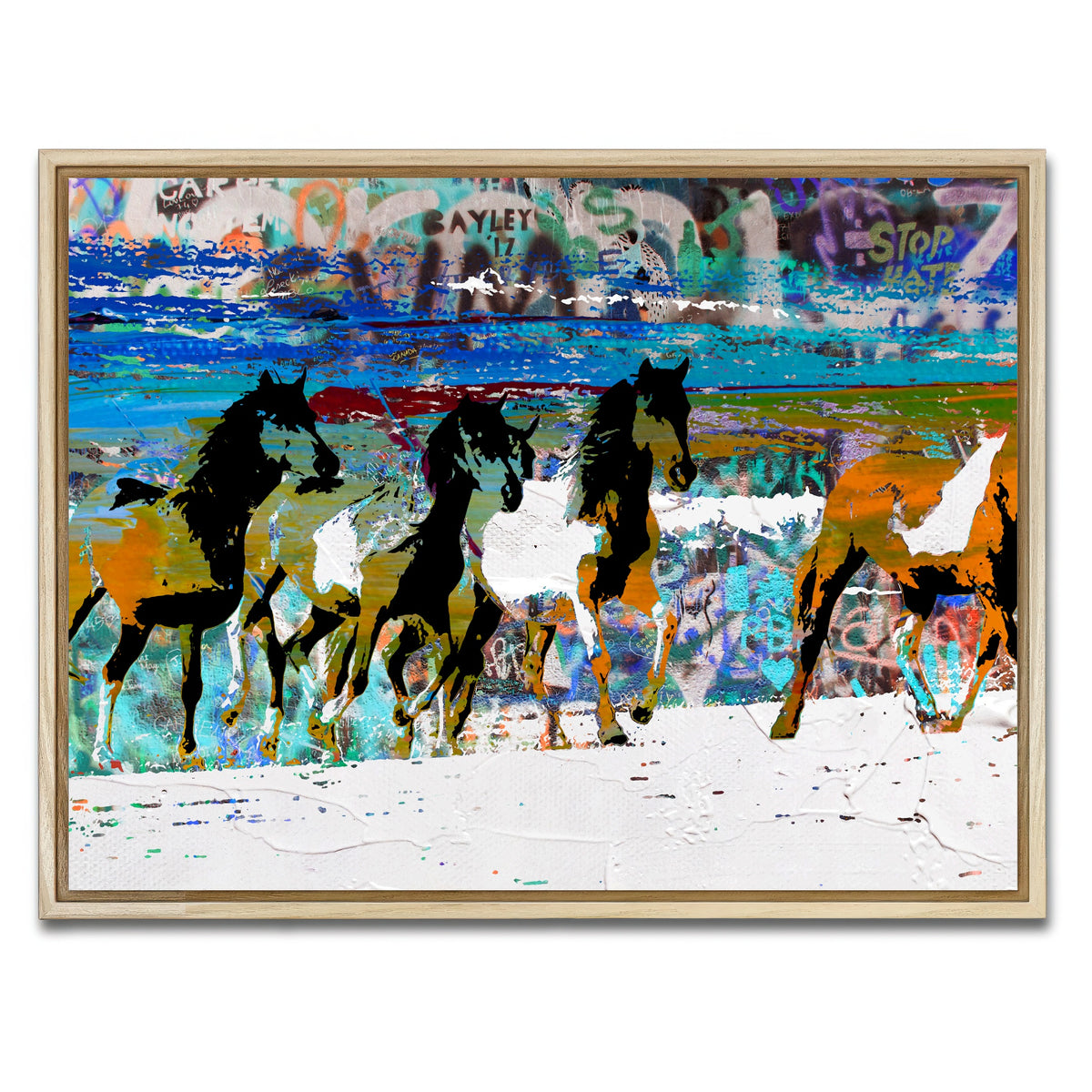 AUTO-MOCKUP WHITE | beach horses 3 | 1 Piece | Natural Framed Canvas | group=4x3