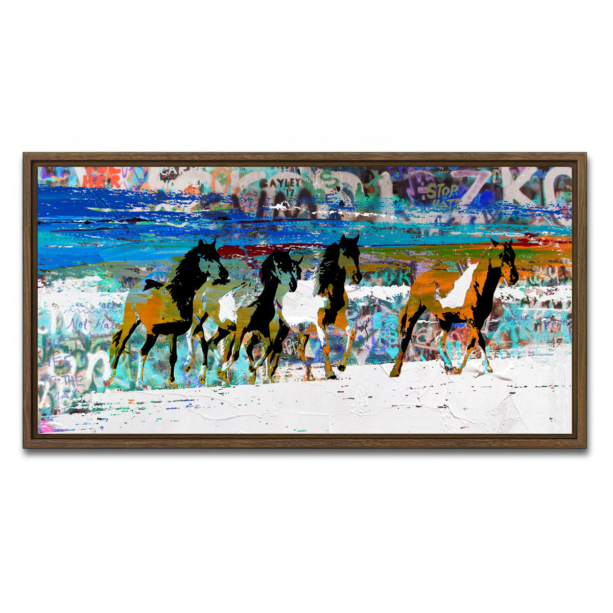 AUTO-MOCKUP WHITE | beach horses 3 | 1 Piece | Walnut Framed Canvas | group=2x1