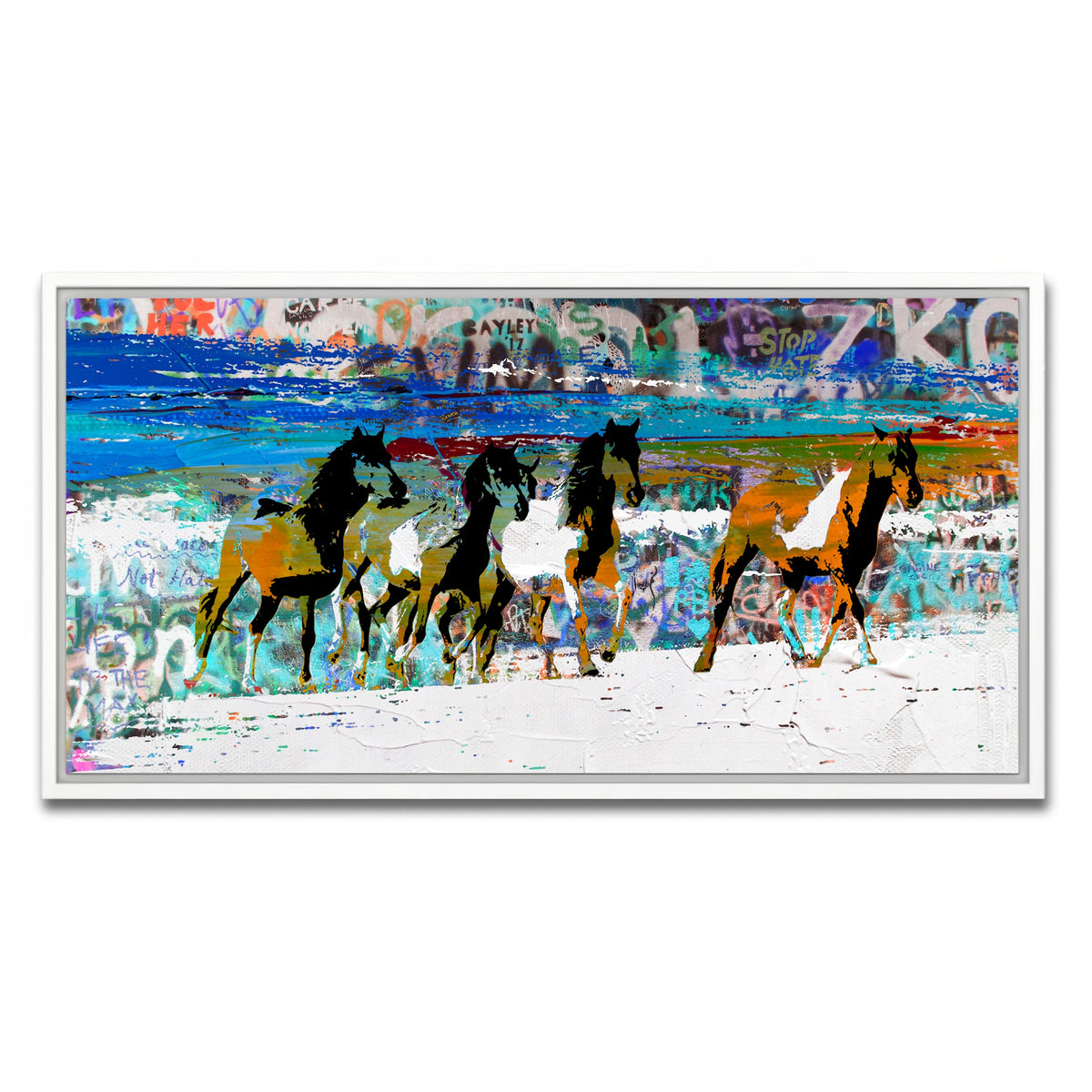 AUTO-MOCKUP WHITE | beach horses 3 | 1 Piece | White Framed Canvas | group=2x1