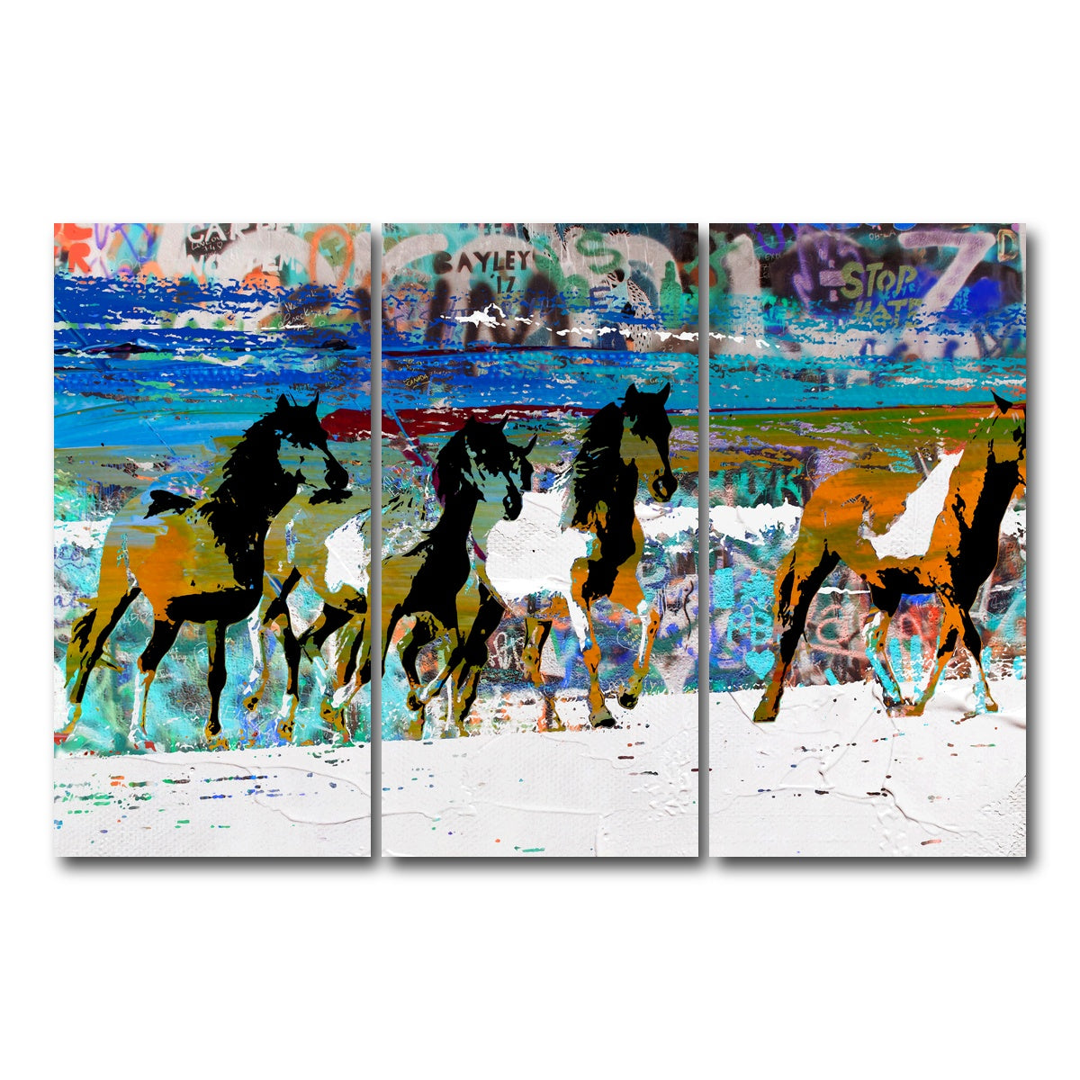 AUTO-MOCKUP WHITE | beach horses 3 | 3 Piece | Gallery Wrap Canvas | group=12x24