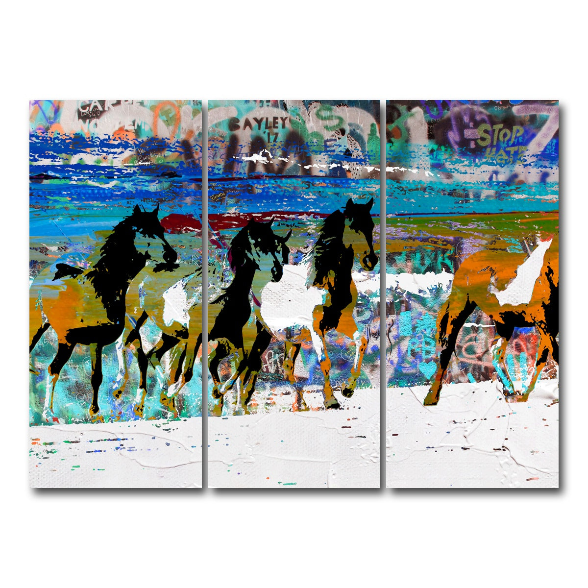 AUTO-MOCKUP WHITE | beach horses 3 | 3 Piece | Gallery Wrap Canvas | group=8x18
