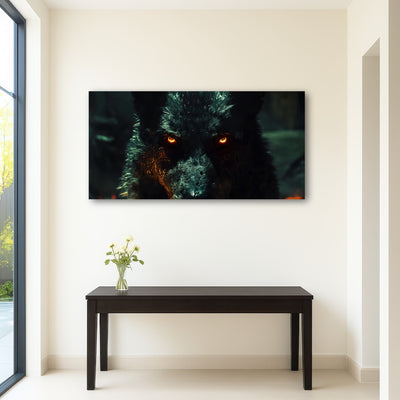 AUTO-MOCKUP ROOM | black wolf with glowing orange eyes