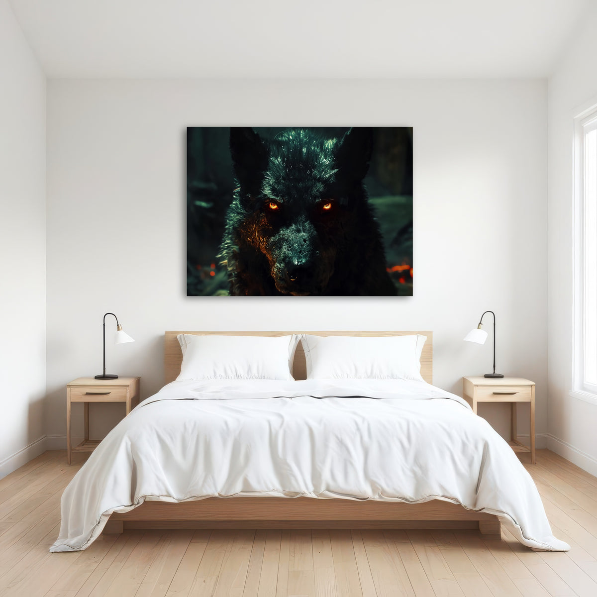 AUTO-MOCKUP ROOM | black wolf with glowing orange eyes