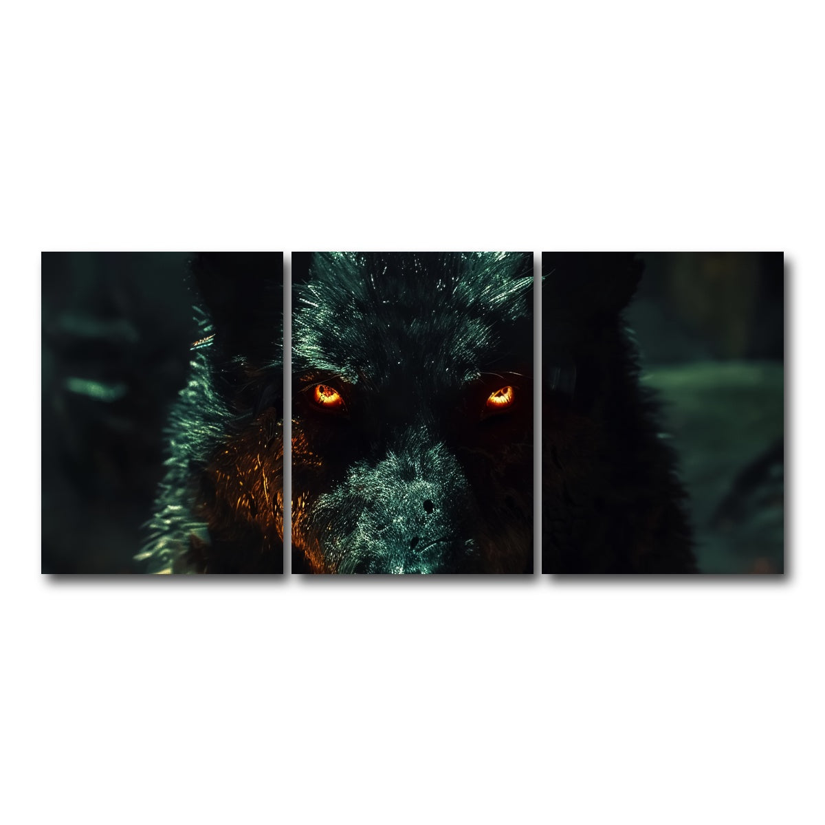 AUTO-MOCKUP WHITE | black wolf with glowing orange eyes | 3 Piece | Gallery Wrap Canvas | group=18x24
