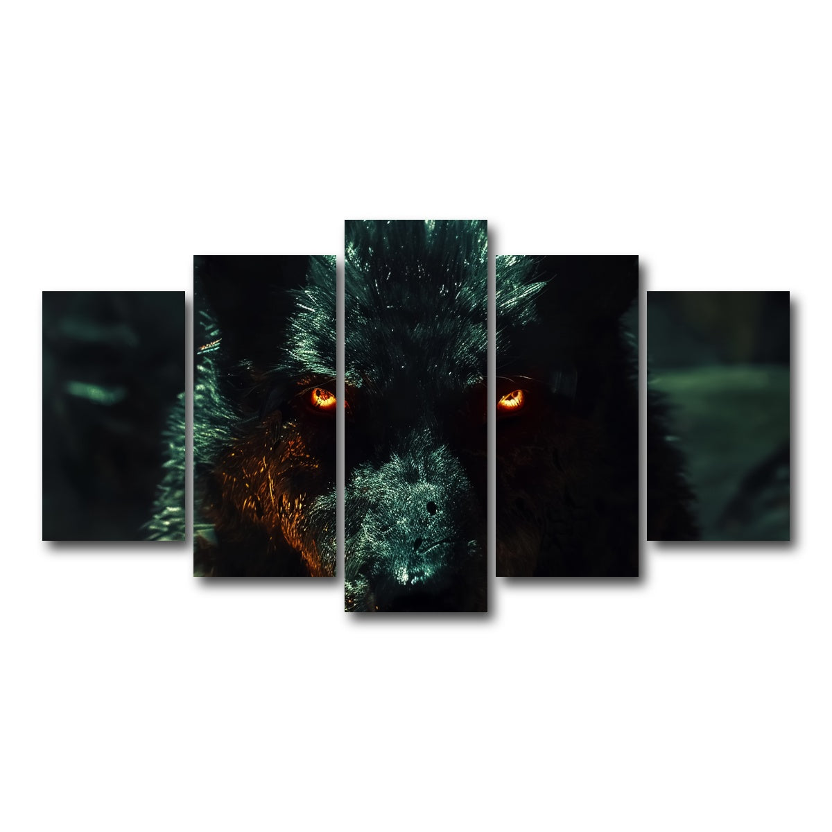 AUTO-MOCKUP WHITE | black wolf with glowing orange eyes | 5 Piece | Gallery Wrap Canvas | group=5_normal