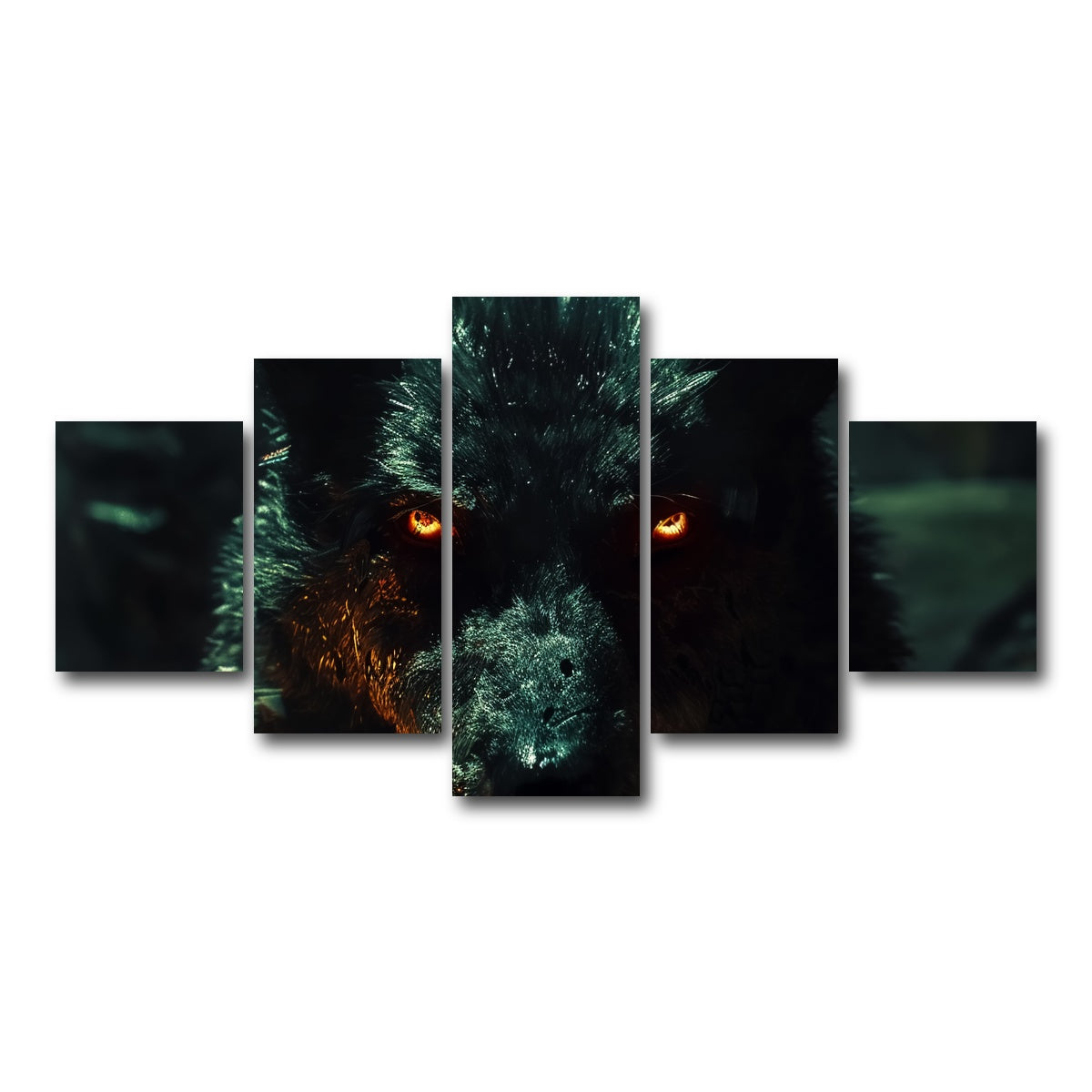 AUTO-MOCKUP WHITE | black wolf with glowing orange eyes | 5 Piece | Gallery Wrap Canvas | group=5_short