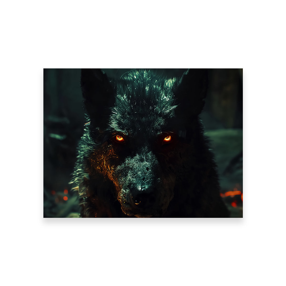 Black Wolf with Glowing Orange Eyes Wall Art