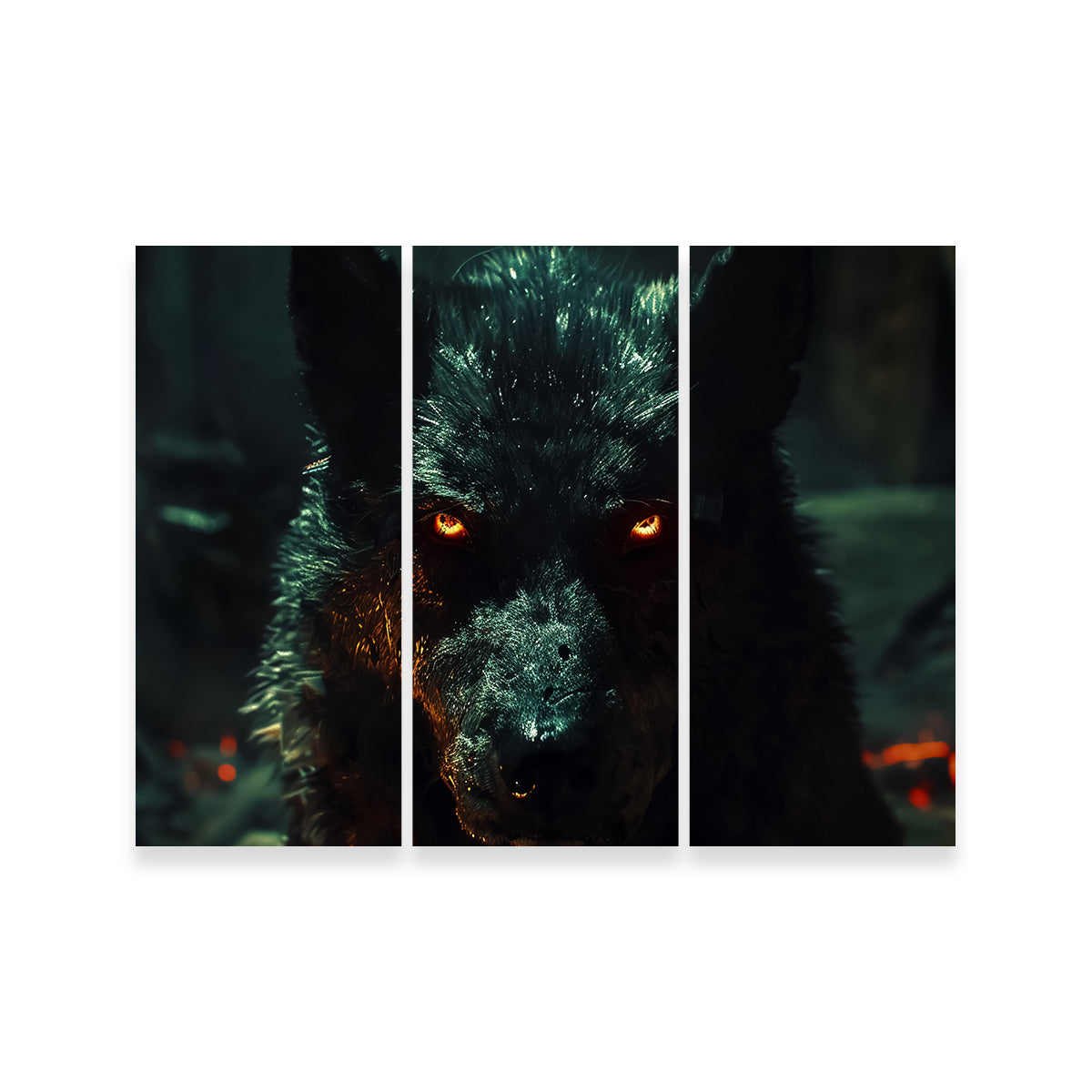 Black Wolf with Glowing Orange Eyes Wall Art