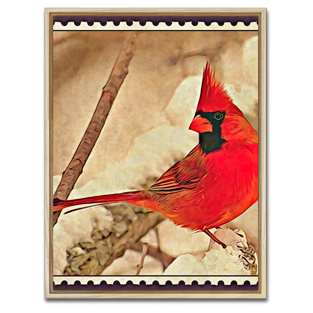 AUTO-MOCKUP WHITE | cardinal postage stamp | 1 Piece | Natural Framed Canvas | group=3x4