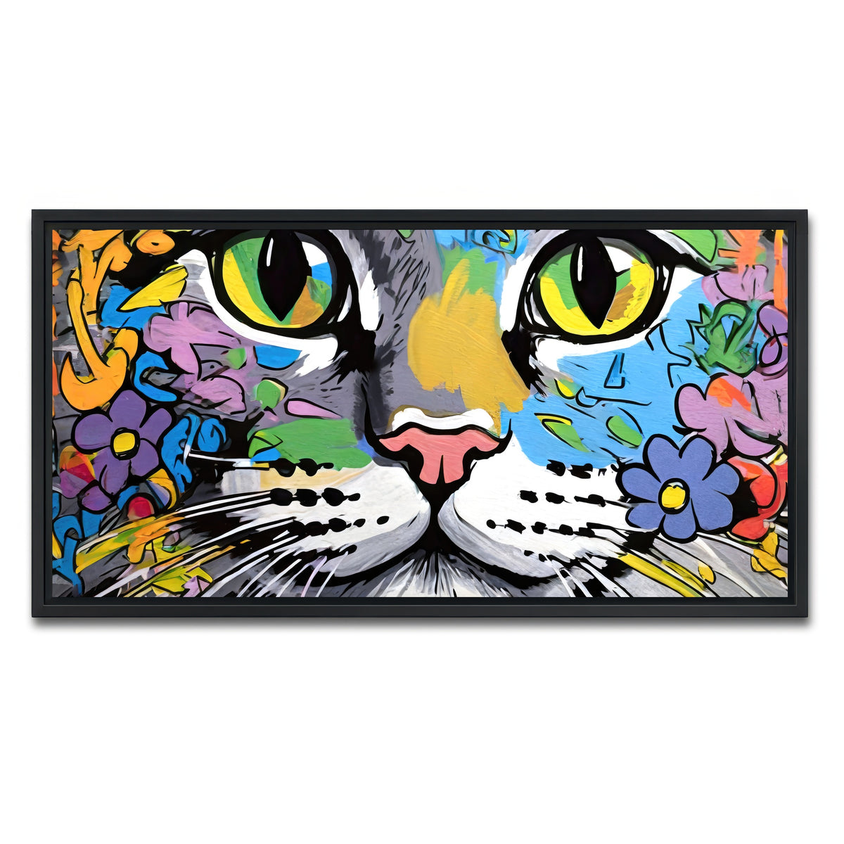 AUTO-MOCKUP WHITE | cat graffiti | 1 Piece | Black Framed Canvas | group=2x1