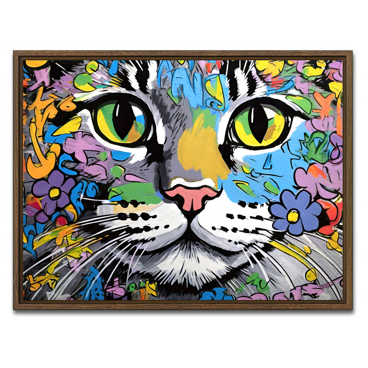 AUTO-MOCKUP WHITE | cat graffiti | 1 Piece | Walnut Framed Canvas | group=4x3