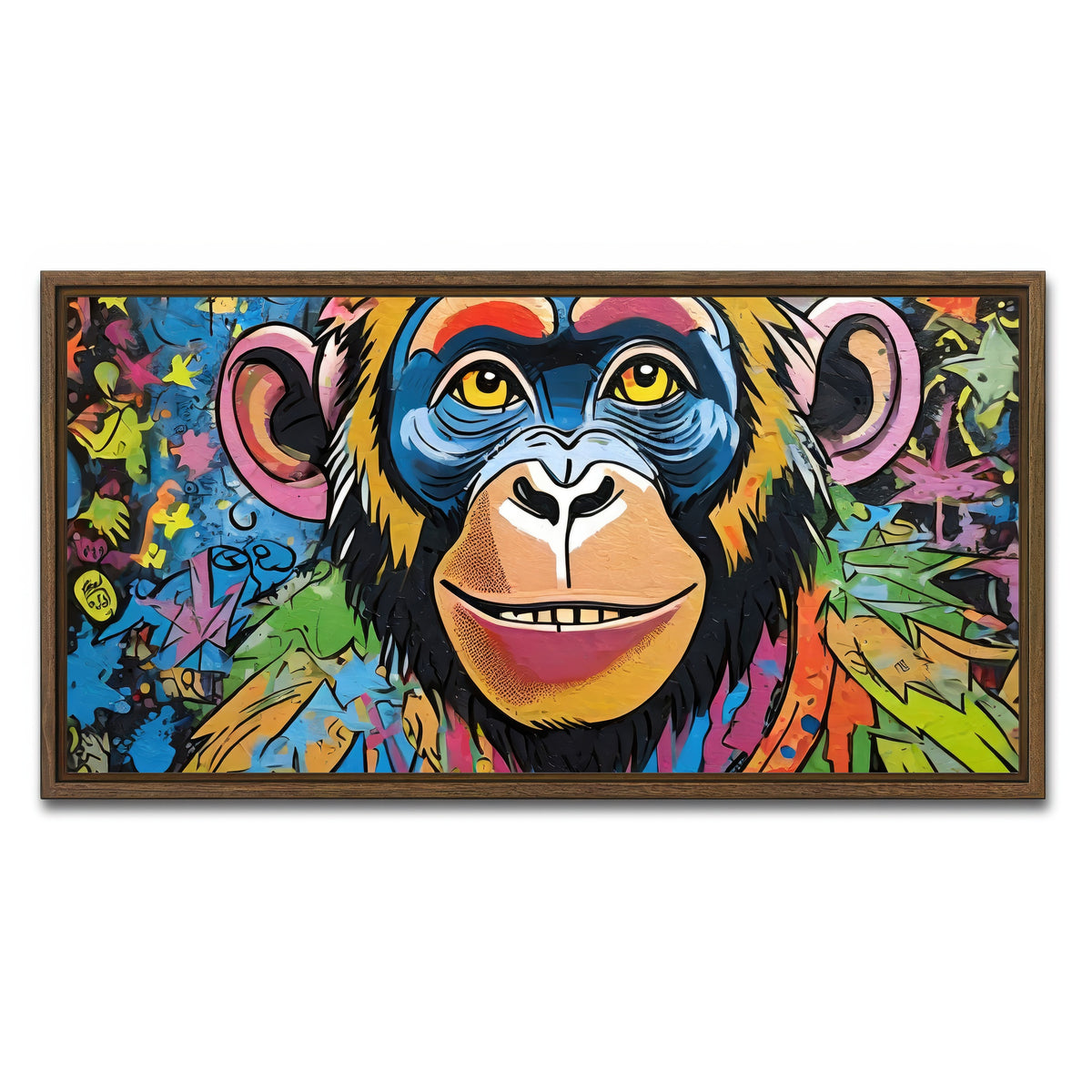 AUTO-MOCKUP WHITE | chimp graffiti | 1 Piece | Walnut Framed Canvas | group=2x1
