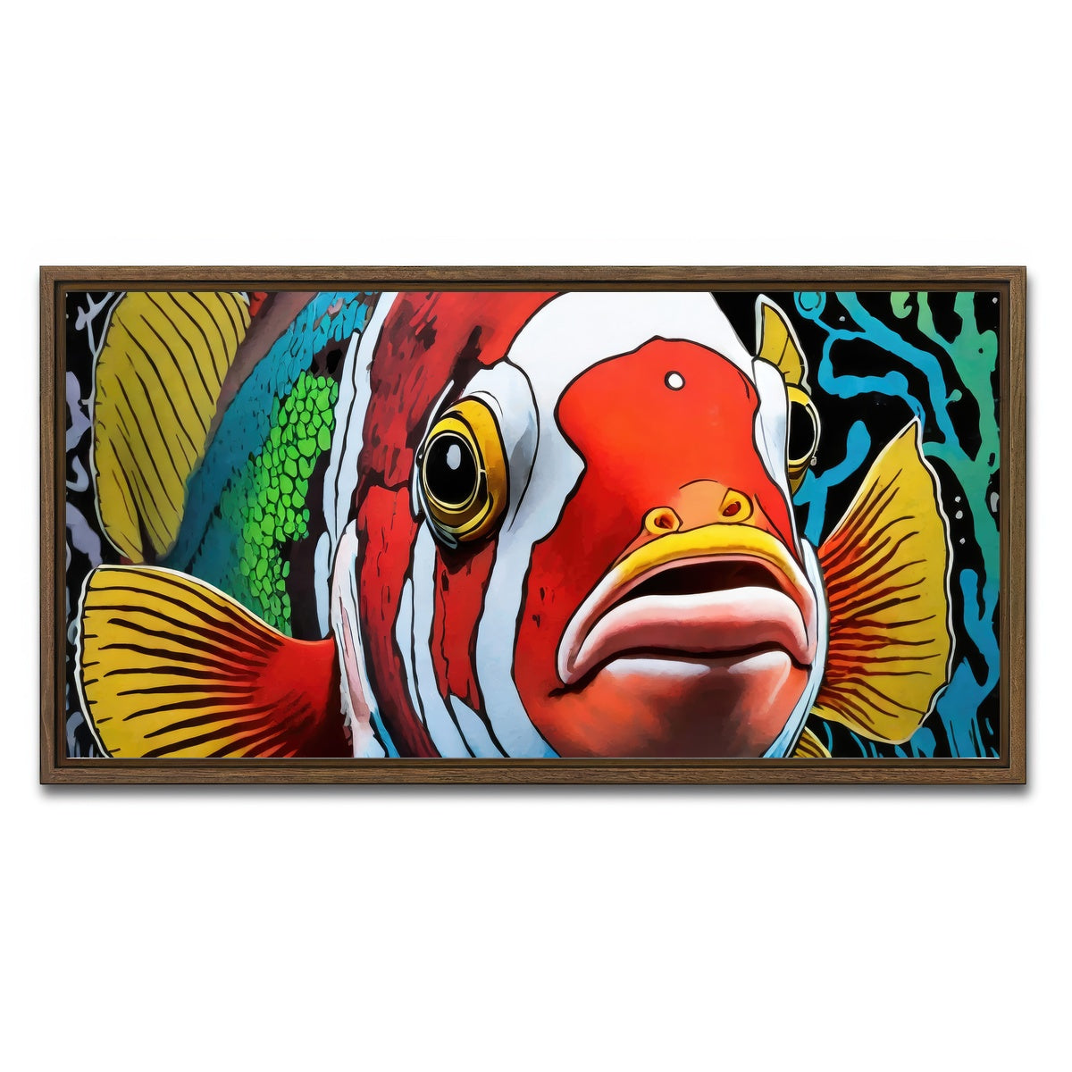 AUTO-MOCKUP WHITE | clown fish graffiti | 1 Piece | Walnut Framed Canvas | group=2x1