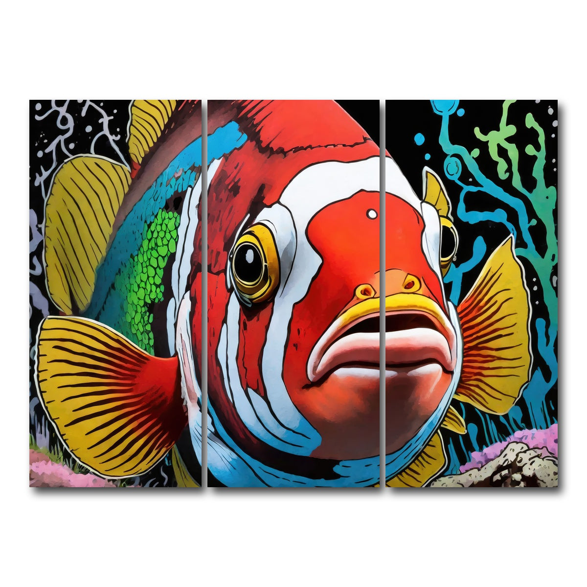 AUTO-MOCKUP WHITE | clown fish graffiti | 3 Piece | Gallery Wrap Canvas | group=8x18