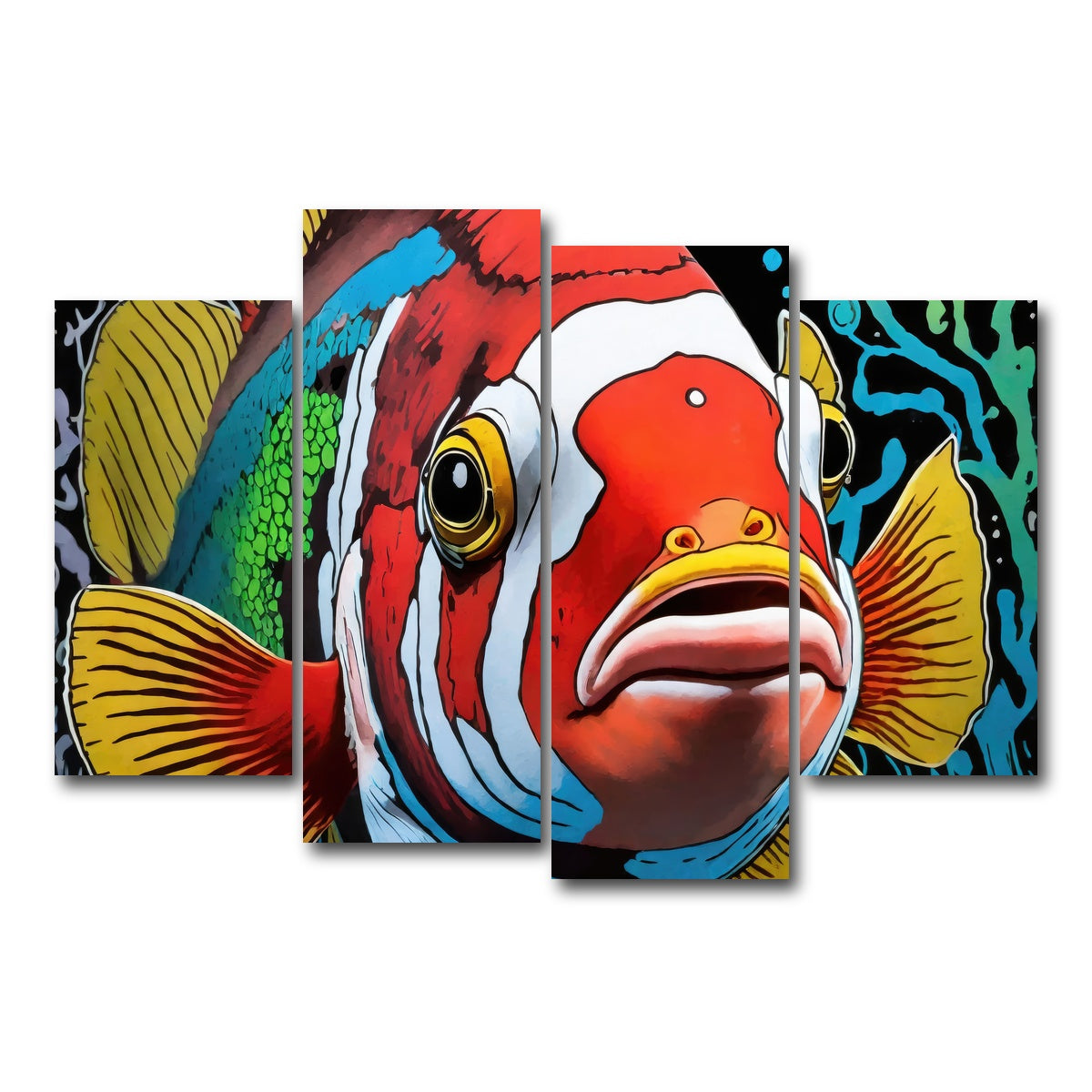 AUTO-MOCKUP WHITE | clown fish graffiti | 4 Piece | Gallery Wrap Canvas | group=4_short