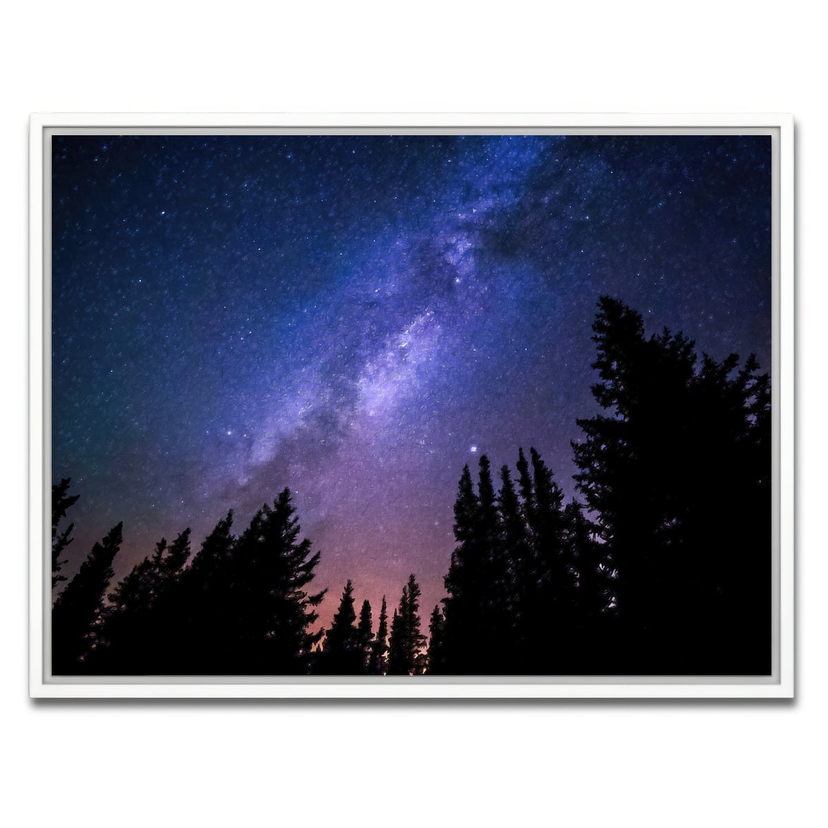 AUTO-MOCKUP WHITE | conifers reaching to milky way | 1 Piece | White Framed Canvas | group=4x3