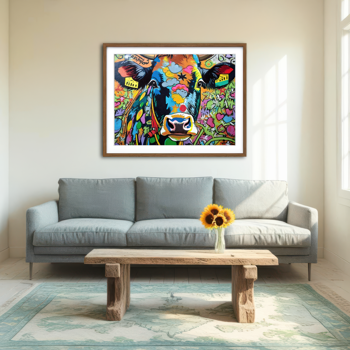 AUTO-MOCKUP ROOM | Cow Graffiti Wall Art